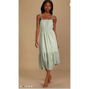 NWT Lulu’s Sage Green Tie-Strap Midi Dress - Brand New and Never worn.